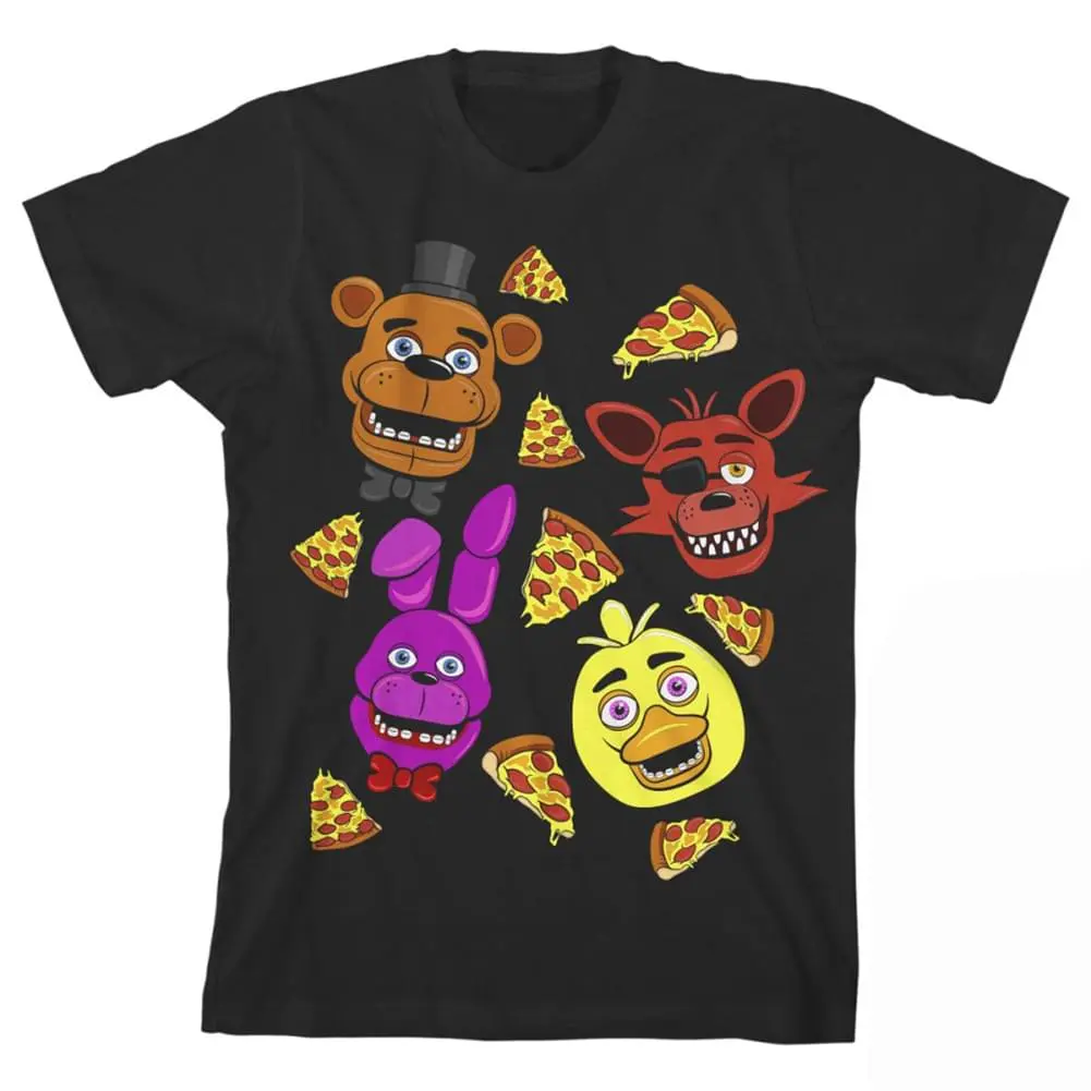 Bioworld Five Nights At Freddy's "Faces & Pizza" Boy's Black T-Shirt