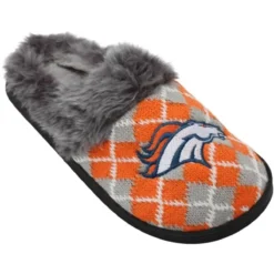 Forever Collectibles Denver Broncos Women's NFL Argyle Faux Fur Slide Slippers