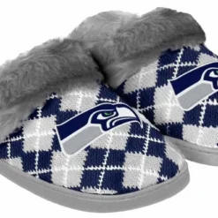 Forever Collectibles Seattle Seahawks Women's NFL Argyle Faux Fur Slide Slippers