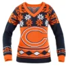Forever Collectibles Chicago Bears NFL Women's Big Logo V-Neck Ugly Christmas Sweater