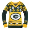 Forever Collectibles Green Bay Packers NFL Women's Big Logo V-Neck Ugly Christmas Sweater