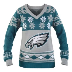 Forever Collectibles Philadelphia Eagles NFL Women's Big Logo V-Neck Ugly Christmas Sweater