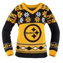 Forever Collectibles Pittsburgh Steelers NFL Women's Big Logo V-Neck Ugly Christmas Sweater