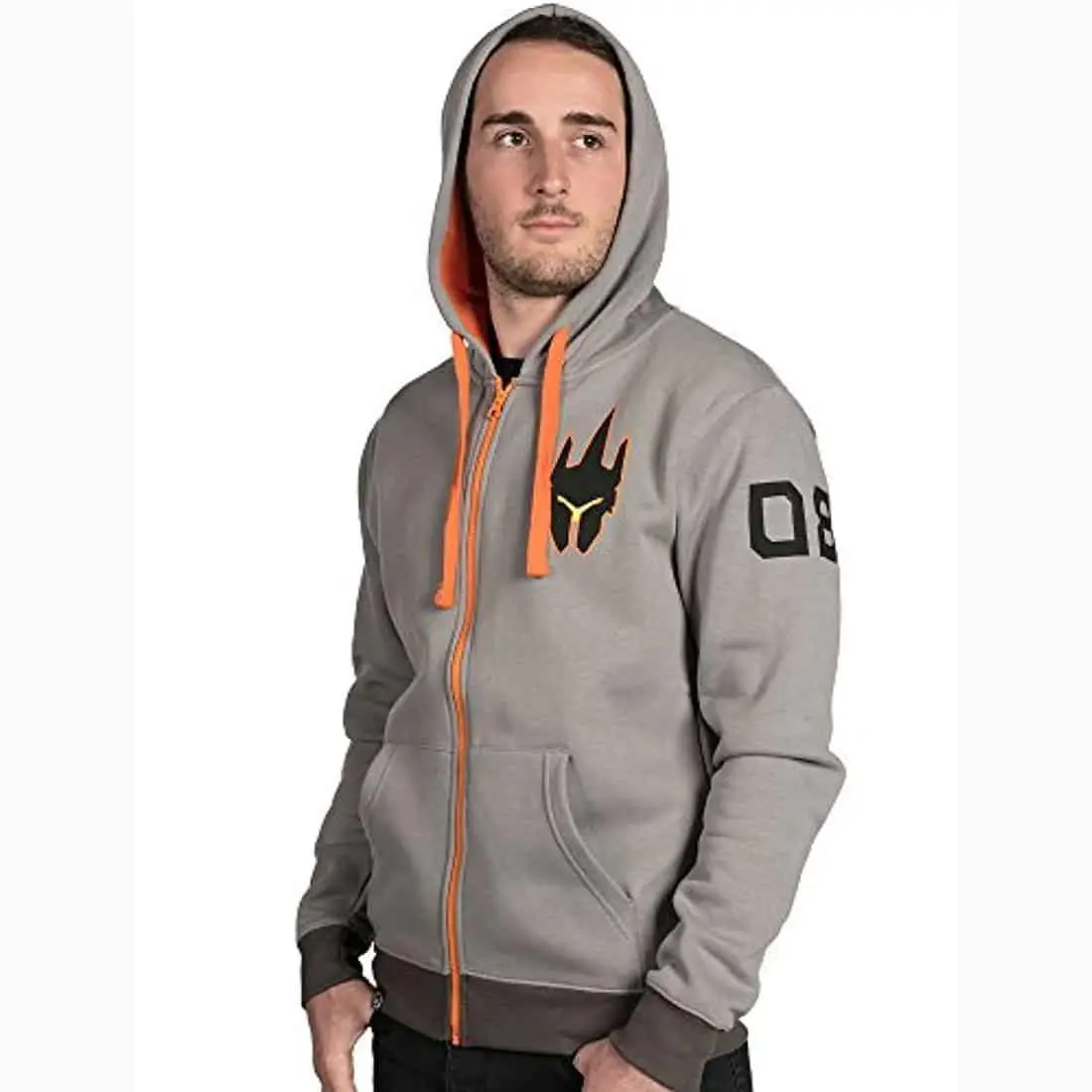 JINX Inc. Overwatch Ultimate Reinhardt Zip-Up Hoodie | Light Grey - Image 2