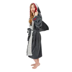 Ukonic JAWS Great White Shark Unisex Hooded Fleece Robe For Adults | One Size Fits Most