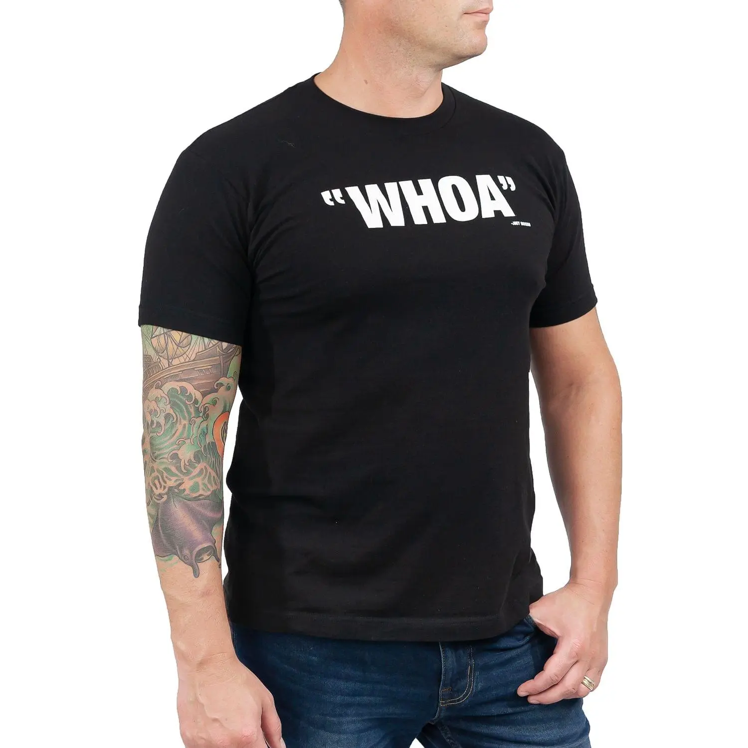 Ripple Junction Blossom "Whoa" Men's Black Cotton T-Shirt - Image 3