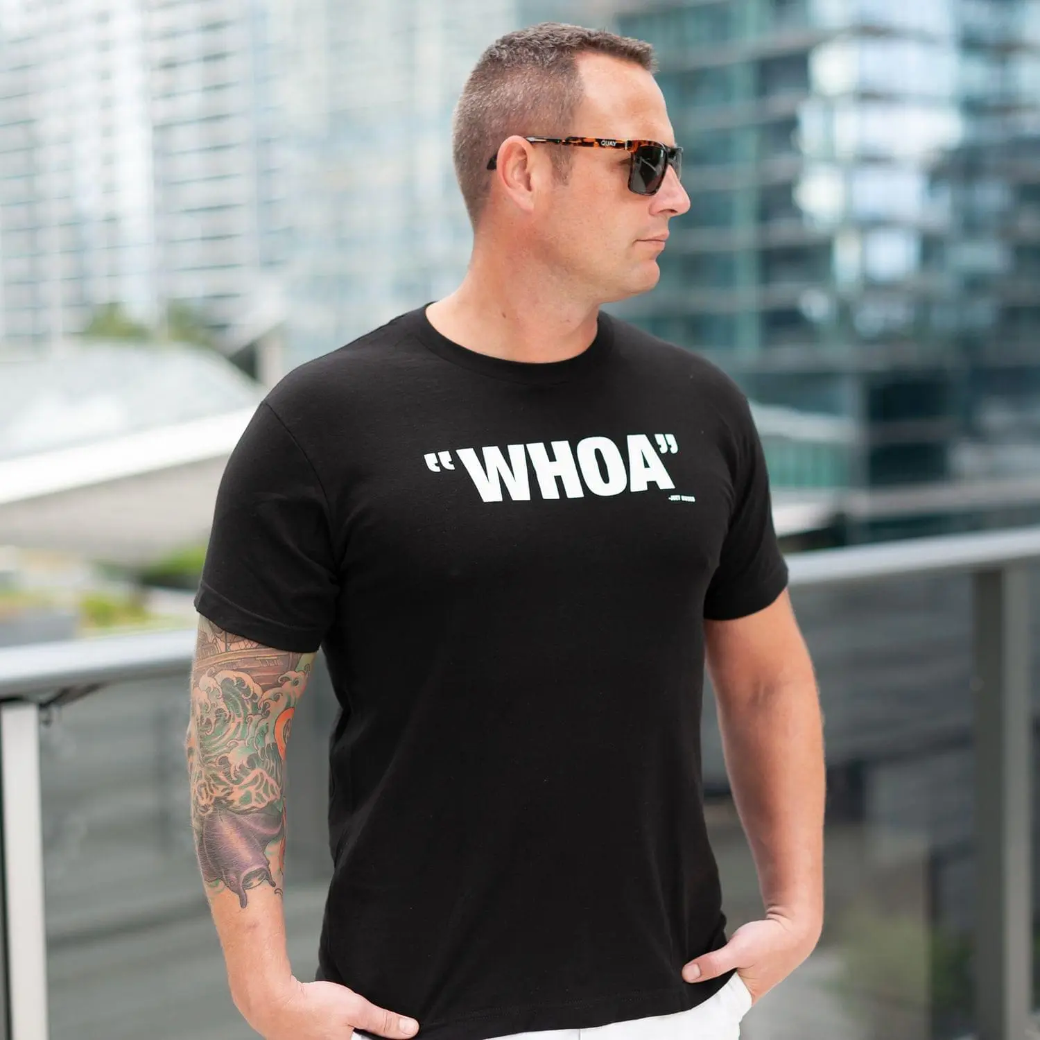 Ripple Junction Blossom "Whoa" Men's Black Cotton T-Shirt - Image 7